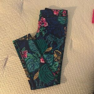 Lilly Pulitzer girls size L (8-10) leggings  navy blue with pink, green, gold